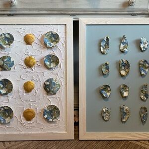 Coastal Shell Wall Art Decor in Gold and Blue